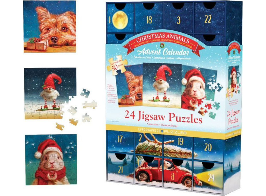 EUROGRAPHICS Puzzle Adventní kalendář: Vánoční zvířátka 24x50 dílků