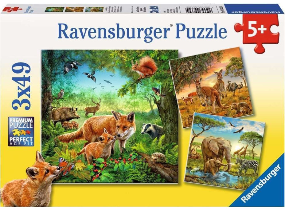 RAVENSBURGER Puzzle Zvířata 3x49 dílků