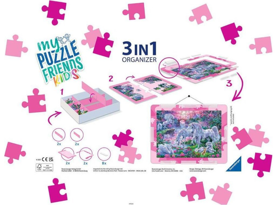 RAVENSBURGER Sada pro skládání puzzle My Puzzle Friends Kids 3v1 růžová