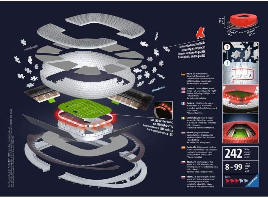 RAVENSBURGER Svítící 3D puzzle Noční edice Allianz Arena, Mnichov 216 dílků