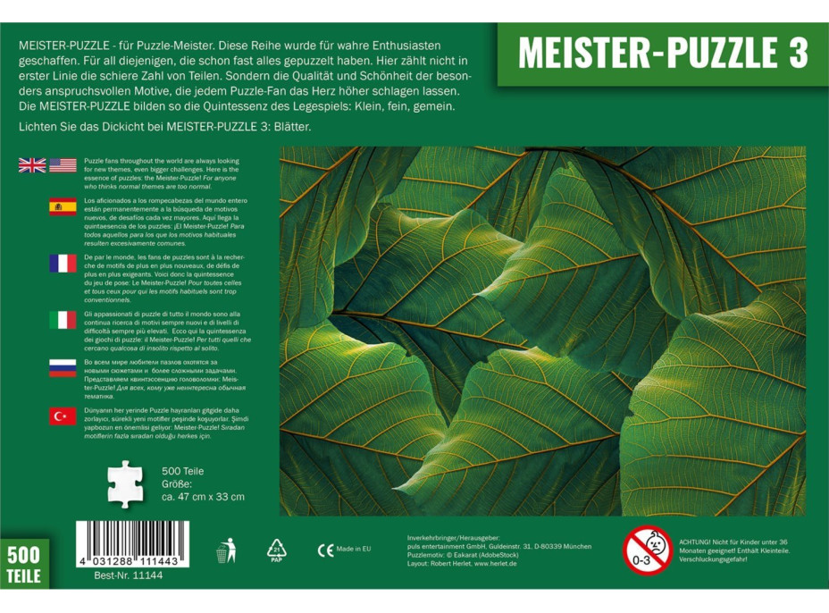 PULS ENTERTAINMENT Meister-Puzzle 3: Listy 500 dílků