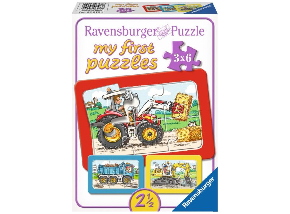 RAVENSBURGER Moje první puzzle Stavební stroje 3x6 dílků