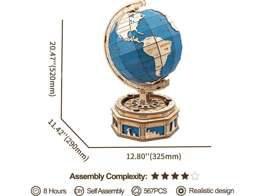 ROBOTIME Rokr 3D dřevěné puzzle Globus 567 dílků