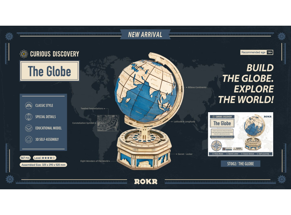 ROBOTIME Rokr 3D dřevěné puzzle Globus 567 dílků