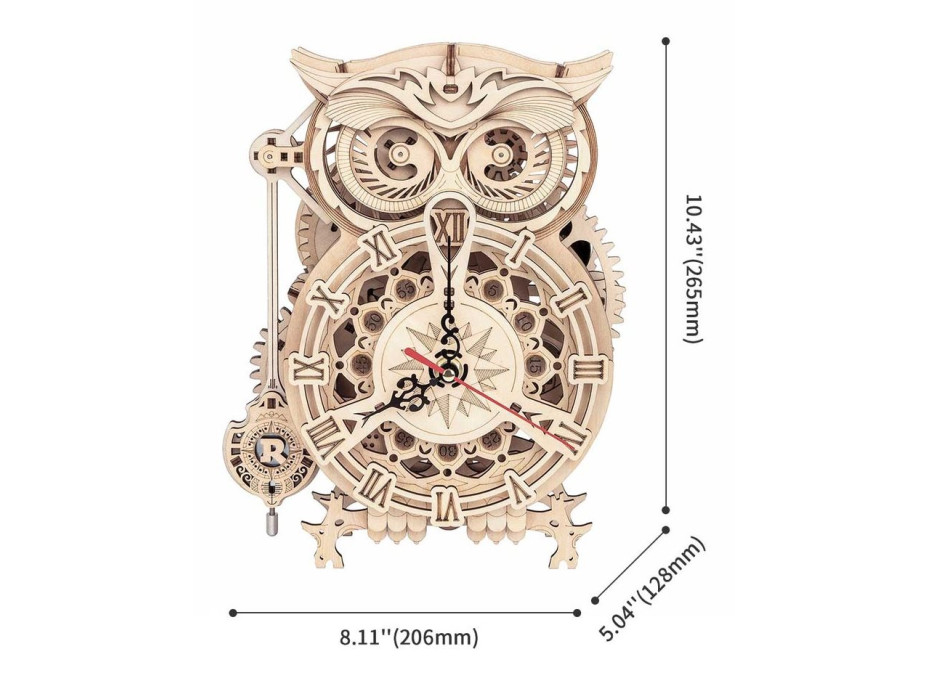 ROBOTIME Rokr 3D dřevěné puzzle Mechanické hodiny Sova 161 dílků