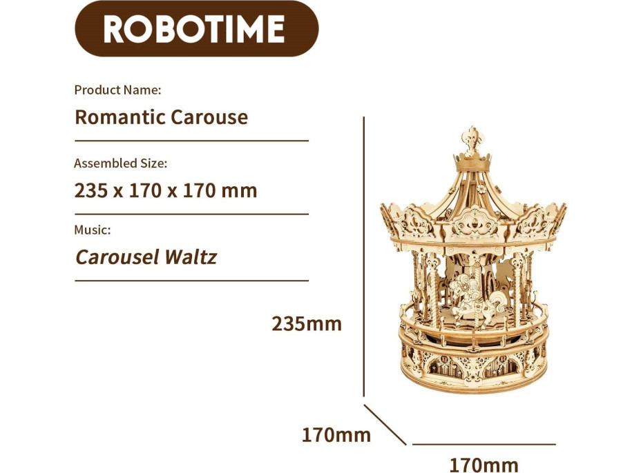 ROBOTIME Rokr 3D dřevěné puzzle Romantický kolotoč 336 dílků