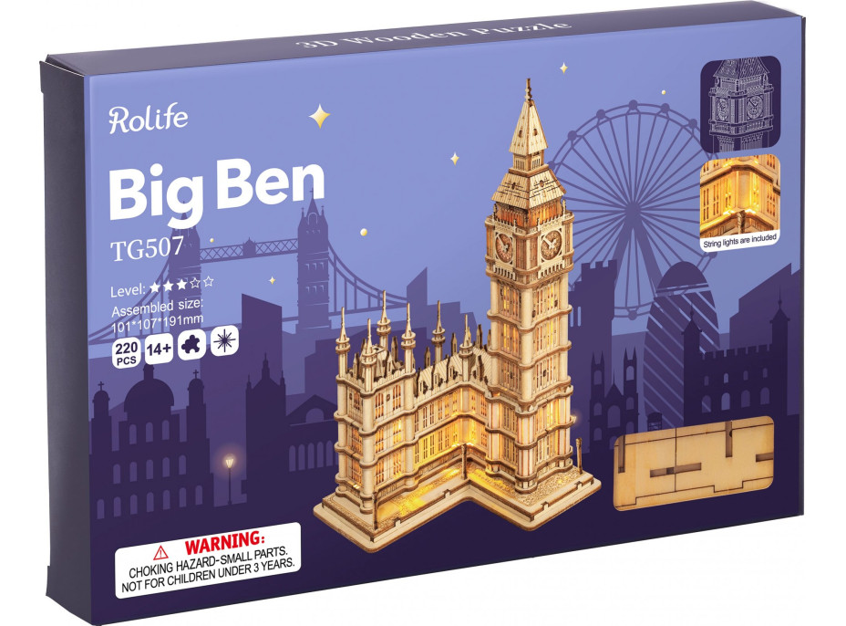 ROBOTIME Rolife Svítící 3D dřevěné puzzle Big Ben 220 dílků