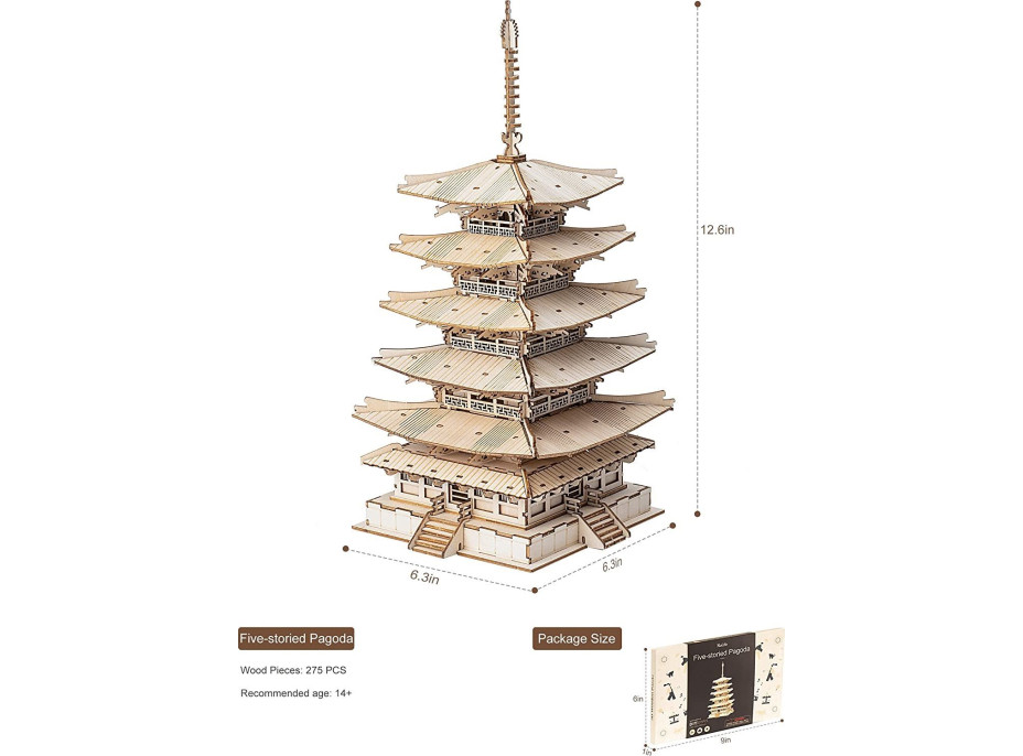 ROBOTIME Rolife 3D dřevěné puzzle Pětipatrová pagoda 275 dílků