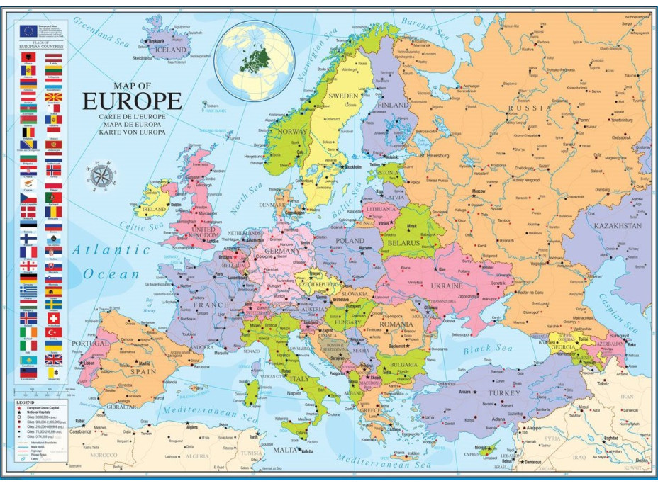 EUROGRAPHICS Puzzle Mapa Evropy 1000 dílků