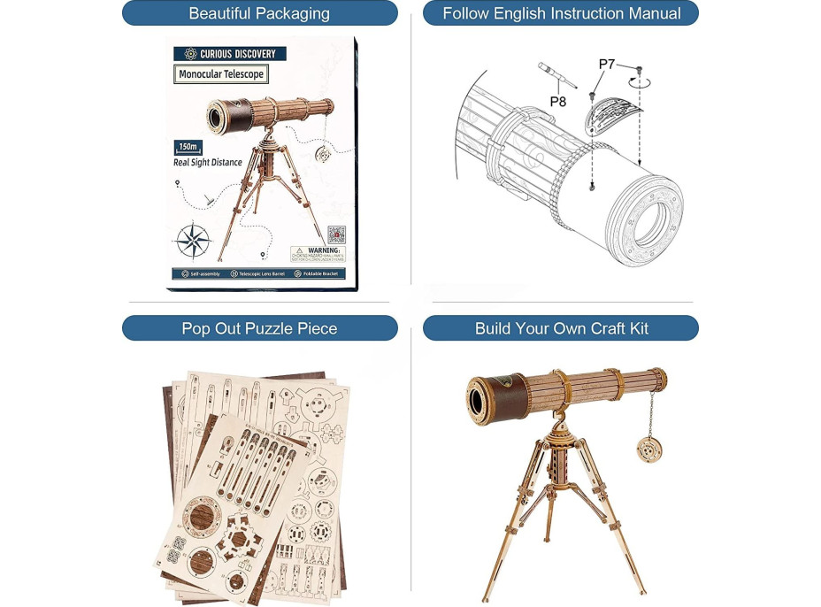 ROBOTIME Rokr 3D dřevěné puzzle Dalekohled 314 dílků