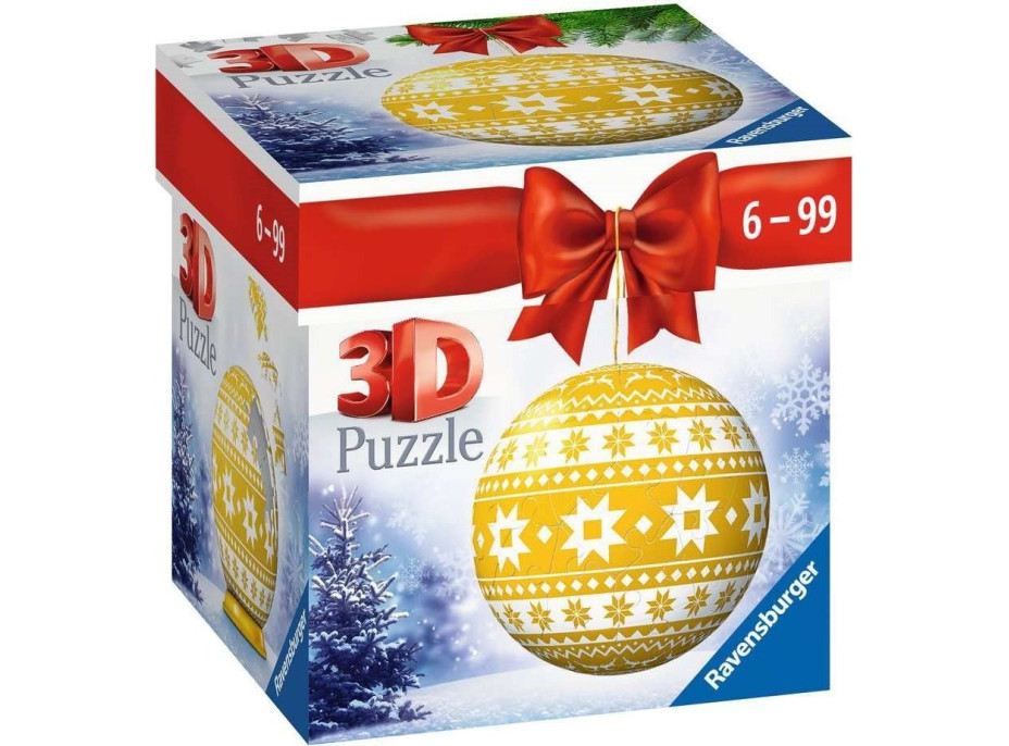 RAVENSBURGER Puzzleball Vánoční ozdoba žlutá s norským vzorem 56 dílků