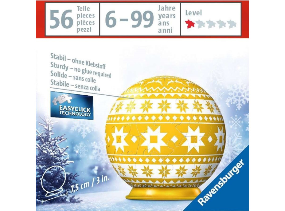 RAVENSBURGER Puzzleball Vánoční ozdoba žlutá s norským vzorem 56 dílků