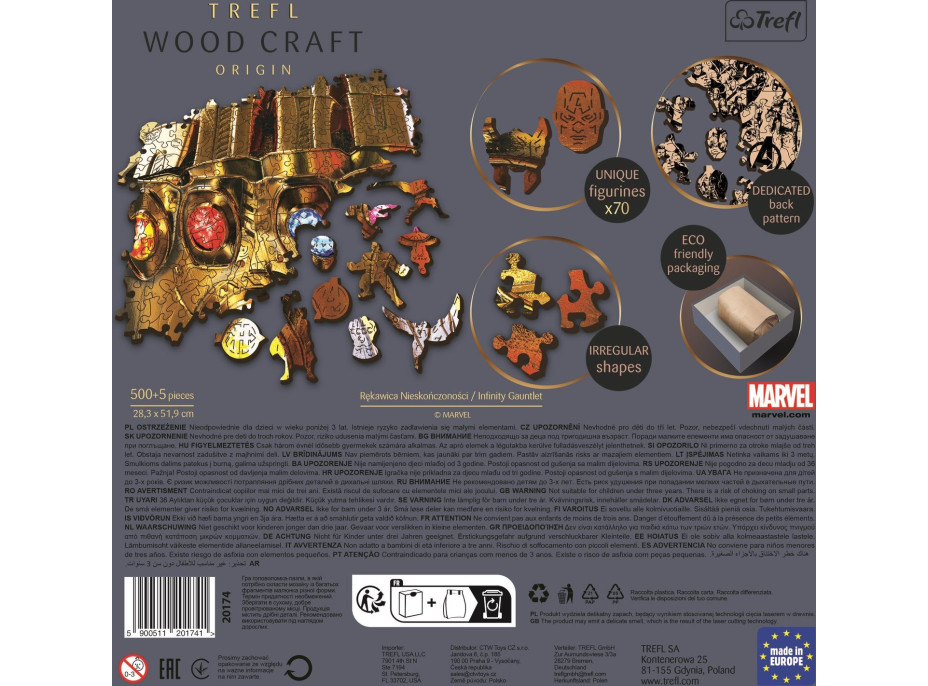 TREFL Wood Craft Origin puzzle Marvel: Rukavice nekonečna 505 dílků