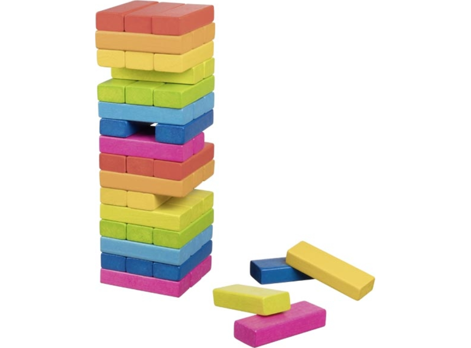 GOKI Balanční hra dřevěná věž Jenga duhová