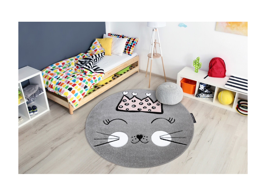 Dětský kusový koberec Petit Cat crown grey kruh