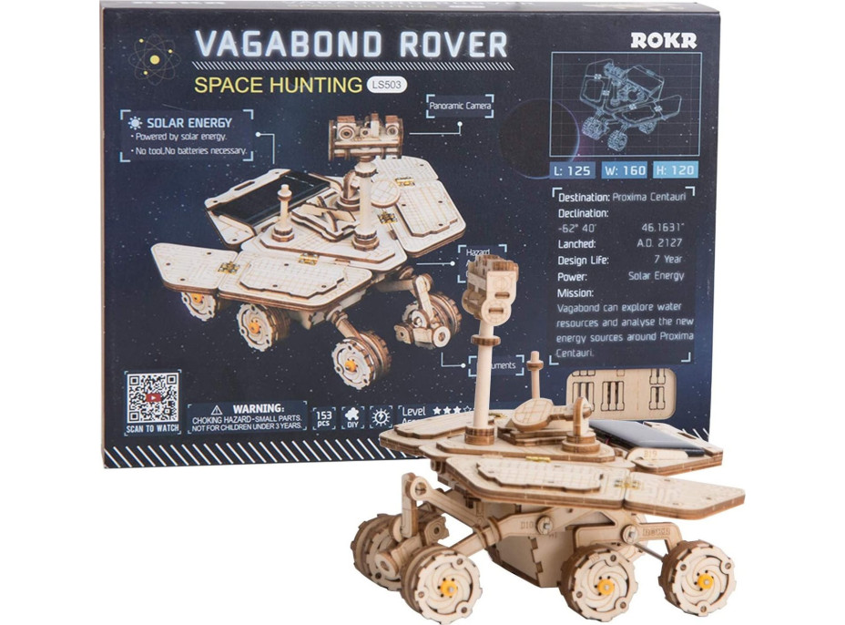 ROBOTIME Rokr 3D dřevěné puzzle Planetární vozítko Vagabond Rover na solární pohon 153 dílků