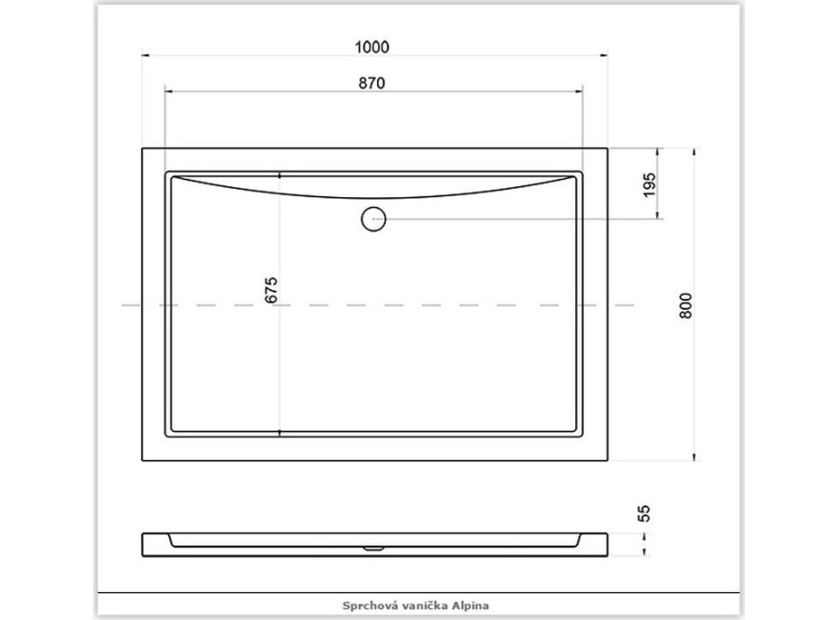 Obdélníková sprchová vanička ALPINA